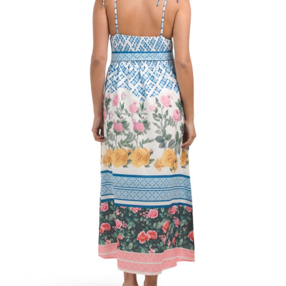 Dalia Macphee Anthropologie Tie Shoulder Mixed Print Cottagecore Maxi Dress Nwt — image 2 of 6